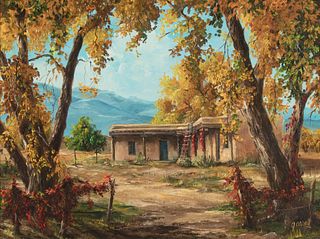Mary Lee Garrett, New Mexico Adobe in Autumn Landscape