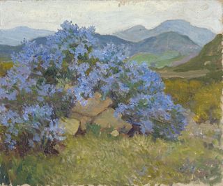 Albert Schmidt, Two Sided Painting: Desert Lilacs (recto) / Study - Clouds & Lake (verso)