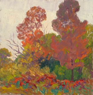 Albert Schmidt, Two Sided Painting: Fall Foliage (recto) / Winter Landscape (verso)