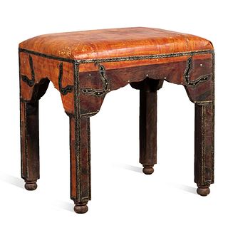 MOROCCAN STOOL WITH TUAREG LEATHER UPHOLSTERY