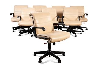SET OF 8 KNOLL SAPPER EXECUTIVE LEATHER CHAIRS