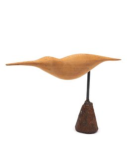 NED CARTLEDGE, CARVED FOLK ART BIRD ON STAND- 2000