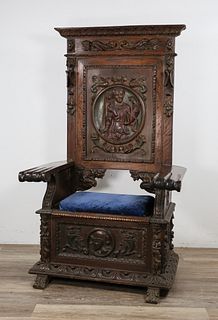 Carved English Renaissance Throne Chair