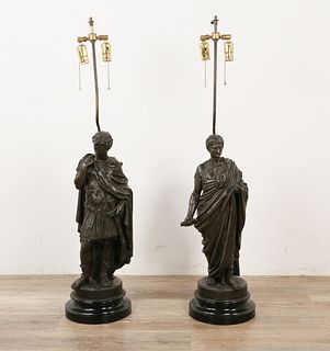 2 Bronze Lamps, Roman Senator and Soldier