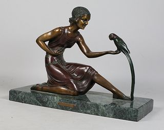After Demetre Chiparus Lady with Parrot Bronze