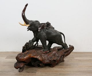 Japanese Bronze Elephant With Tigers