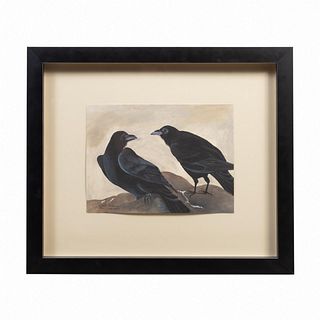 LINDA ANDERSON, "TWO CROWS" M/M ON PAPER, FRAMED