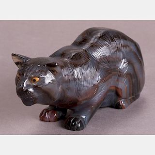 A Large Finely Carved Banded Agate Feline.