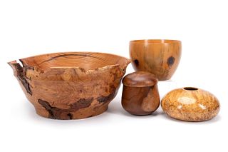 FOUR TURNED WOOD VESSELS