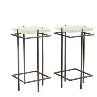 PR, CONTEMPORARY SQUARE GLASS & METAL SIDE TABLES