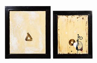 TWO JOHN TRACEY ABSTRACT OIL & BEESWAX PAINTINGS