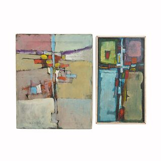 TWO OIL ON CANVAS ABSTRACT WORKS BY PAT HERRINGTON
