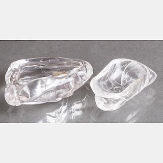 Two Chinese Carved Rock Crystal Lotus Leaf Form Snuff Dishes.