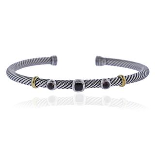 David Yurman Silver 18k Gold Onyx Garnet Cable Bracelet