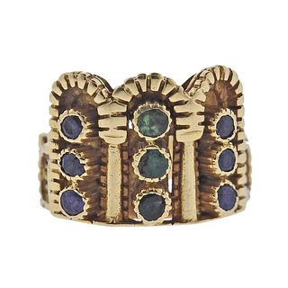 Lalaounis Greece 18k Gold Sapphire Emerald Ring
