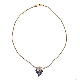 14k Gold Diamond Sapphire Necklace