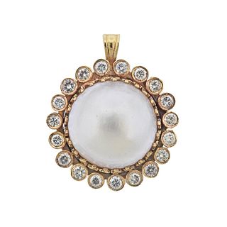 14k Gold Mabe Pearl Diamond Pendant