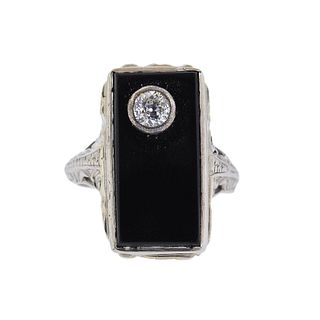 Art Deco 14k Gold Diamond Onyx Ring
