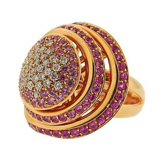 Io Si Pink Sapphire Diamond Gold Cocktail Ring 2/50