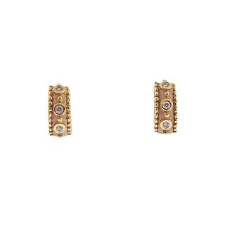 14k Gold Diamond Small Hoop Huggie Earrings