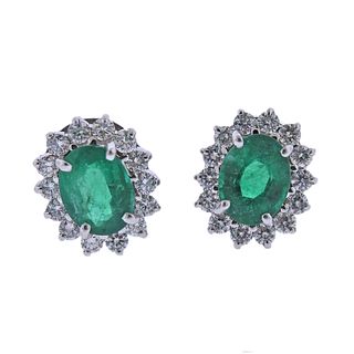 3.45 Carat Emerald Diamond Gold Stud Earrings