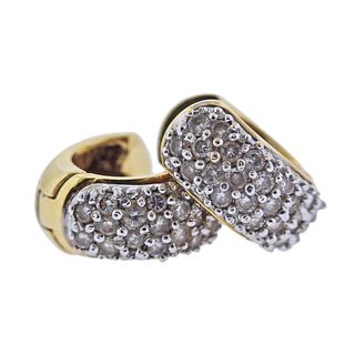 14k Gold Diamond Small Hoop Huggie Earrings