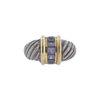 David Yurman Silver Gold Iolite Ring