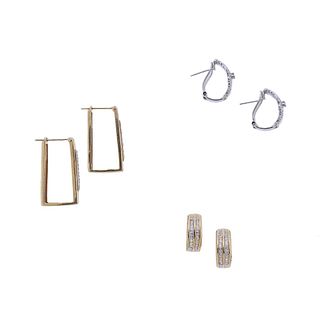 14k Gold Diamond Hoop Earrings Lot 3pc
