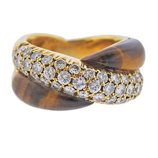 1970s 18k Gold Tiger's Eye Diamond Ring