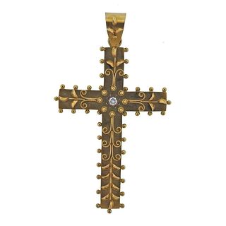 Castellani Gold Granulated Diamond Cross Pendant