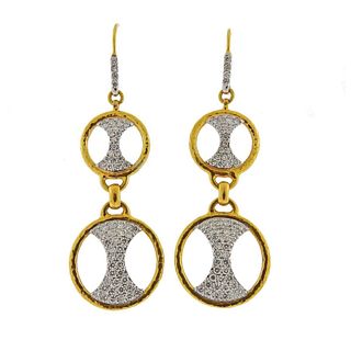 Gurhan Tuxedo 24k 18k Gold Diamond Double Drop Earrings