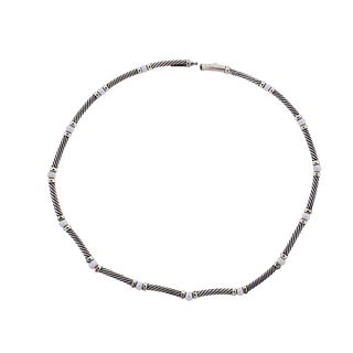 David Yurman Silver 14k Gold Pearl Cable Necklace