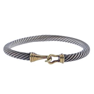 David Yurman Silver Gold Cable Buckle Hook Bracelet