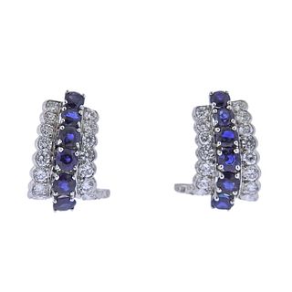 Tiffany & Co Platinum Diamond Sapphire Earrings