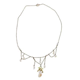 Art Nouveau 14k Gold Pearl Necklace