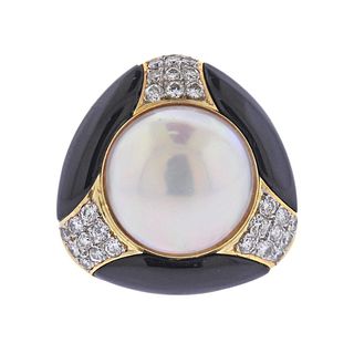 18k Gold Diamond Mabe Pearl Onyx Cocktail Ring