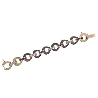 Retro 14k Gold Diamond Sapphire Link Bracelet