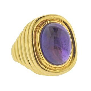 18k Gold Amethyst Cabochon Cocktail Ring