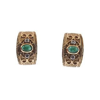 14k Gold Emerald Diamond Half Hoop Earrings