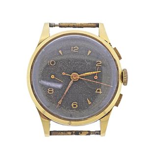 Swiss Chronograph 18k Gold Case Landeron Manual Wind Watch 
