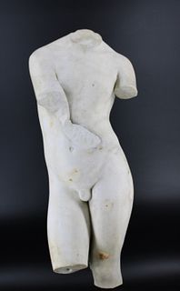Antique Roman Marble Torso on Stand.