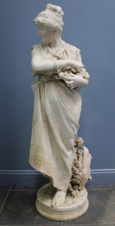 A Large Marble Sculpture Of A Young Girl.