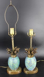 A Vintage Pr Of Gilt Bronze & Enameled Pineapple