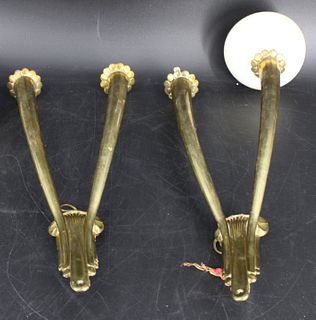An Art Deco Pair of Brass Sconces As / Is