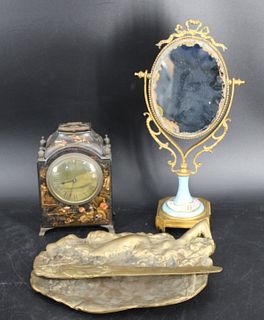 Sevres Mirror, Clock & Bronze Tray & Letter Opener