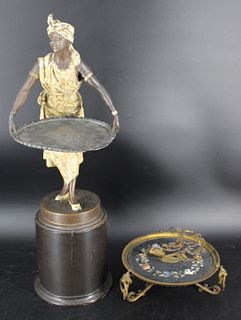 L. Hottot Signed Patinated Metal Figure & A Bronze