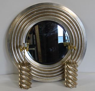 Vintage Signed Silvergilt Wood Bulls Eye Mirror and