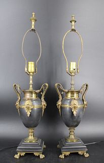 An Antique Pair Of Bronze Mounted Marble Urn Form