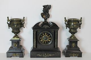 Large & Impressive Marble & Bronze Clock Garniture