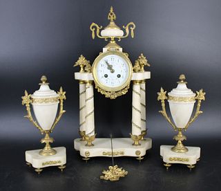 Antique French Bronze Mounted Marble Clock